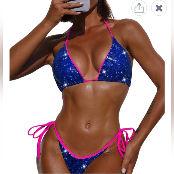Swim Blue And Pink Sequin Bikini Set Poshmark
